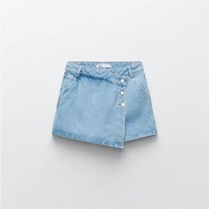 Zara Blue Denim Mini Asymmetrical Wrap Skirt/Skort/Short